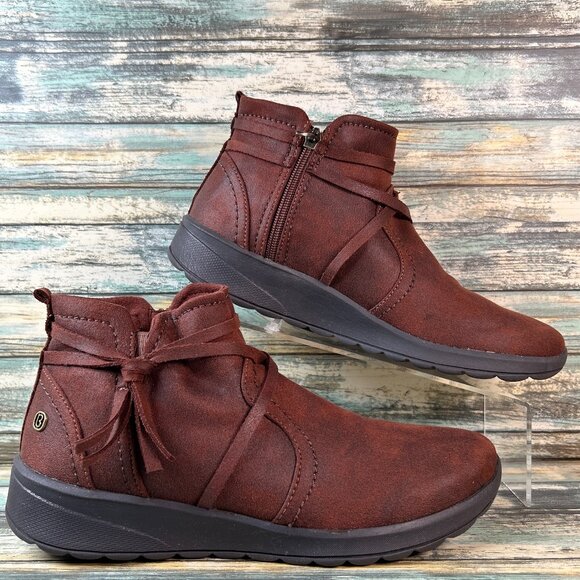 Bzees Ankle Boot Womens Size 10M Gusto Brown Wedge Lightweight Zip Soft Comfort - Picture 1 of 11